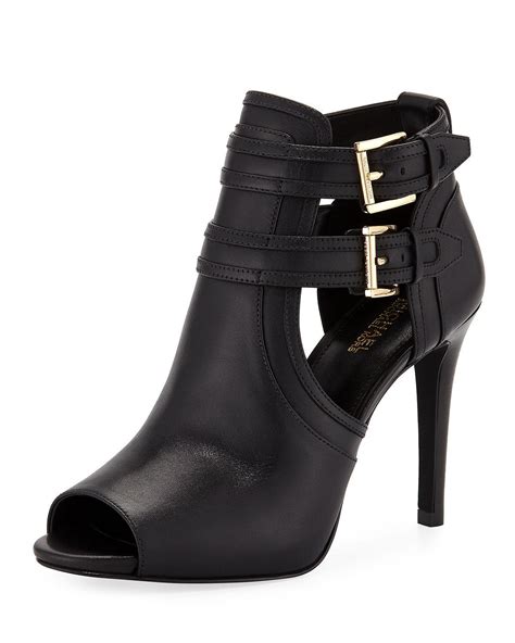 michael kors booties black open toe with logo|michael kors leather boots.